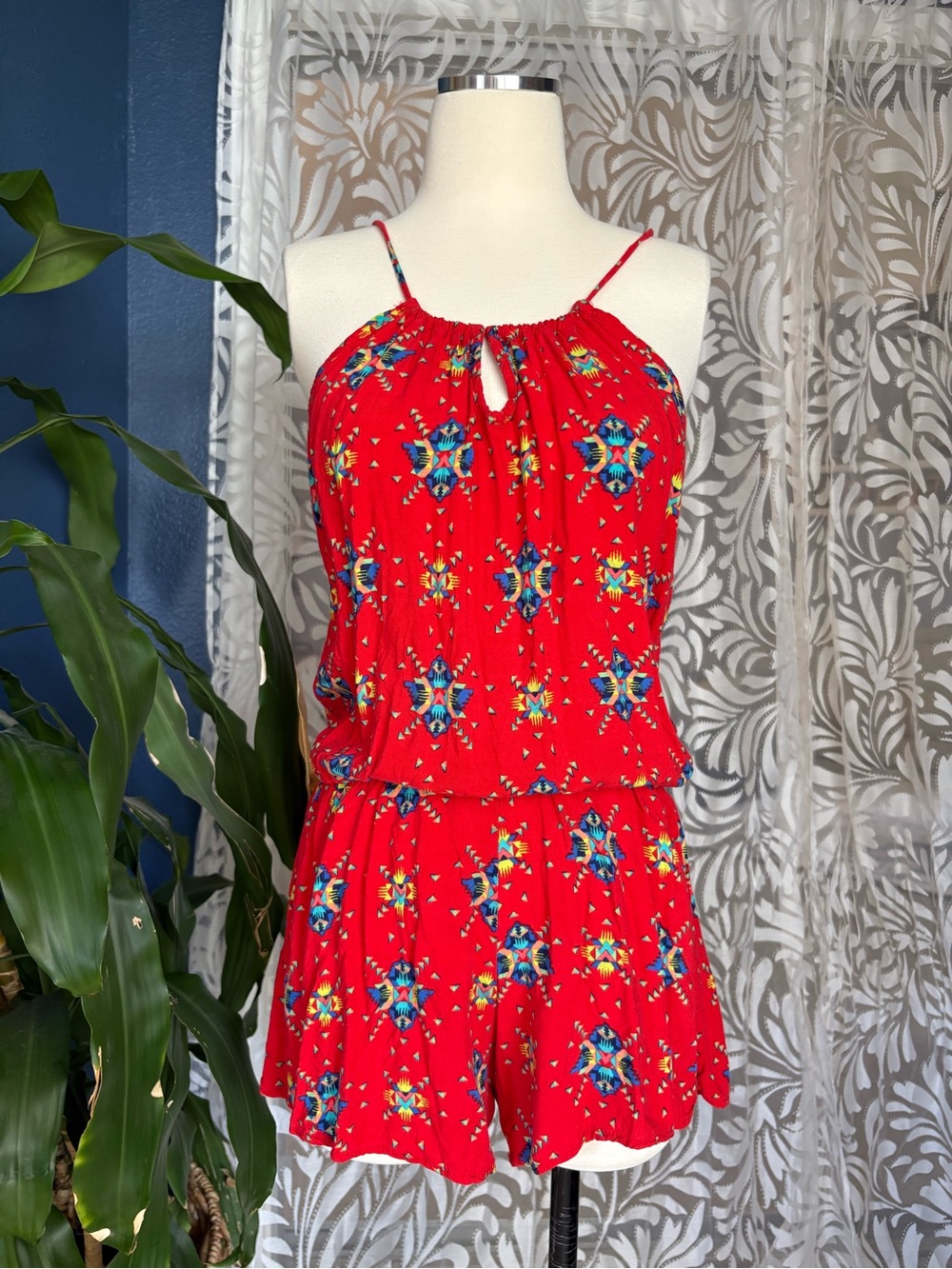 Windsor Halter Neck Romper Red Floral Summer Casual Beach One Piece Shorts